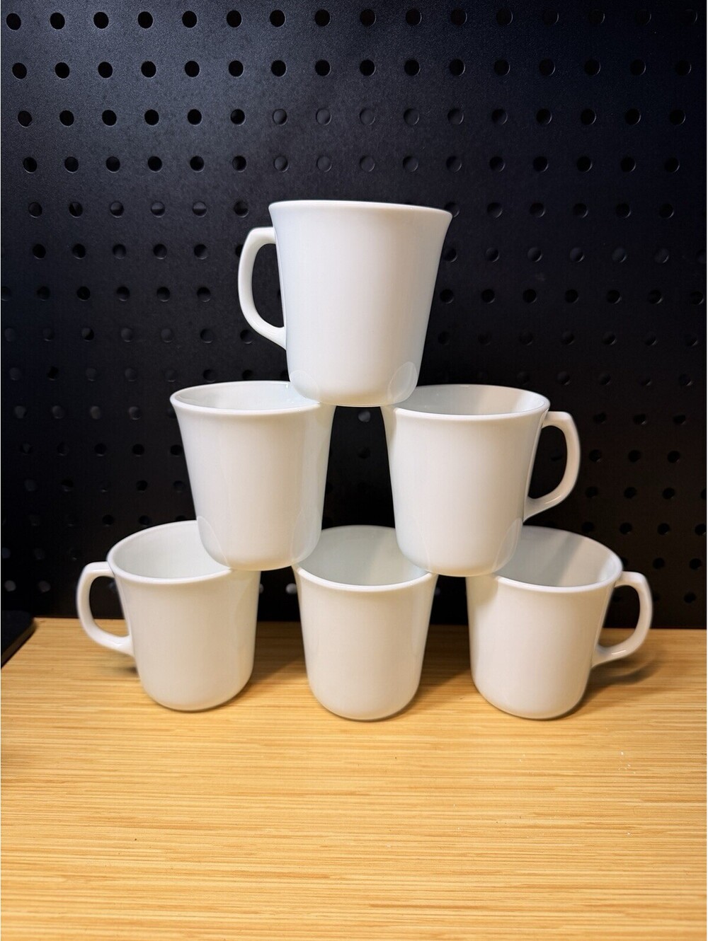 6 Corning Corelle Winter Frost 8 oz Coffee Cups Mugs D Handle USA White VTG